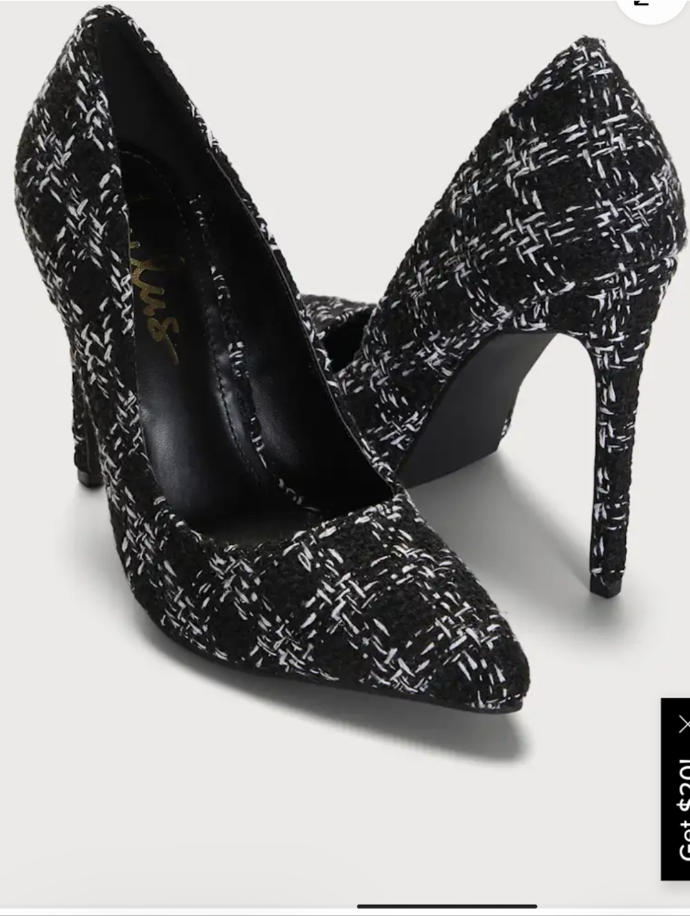 Lulu's Black and White Tweed Pointed Stiletto Heels Size 10 Nwot - Picture 2 of 7